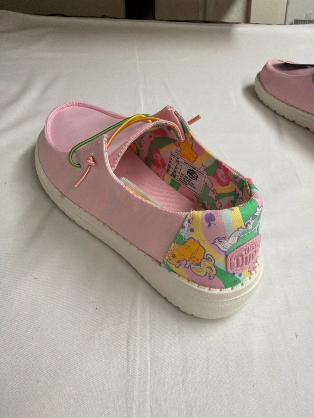 Hey Dude Pink Slip-On Sneakers with Pastel Multicolor Heel